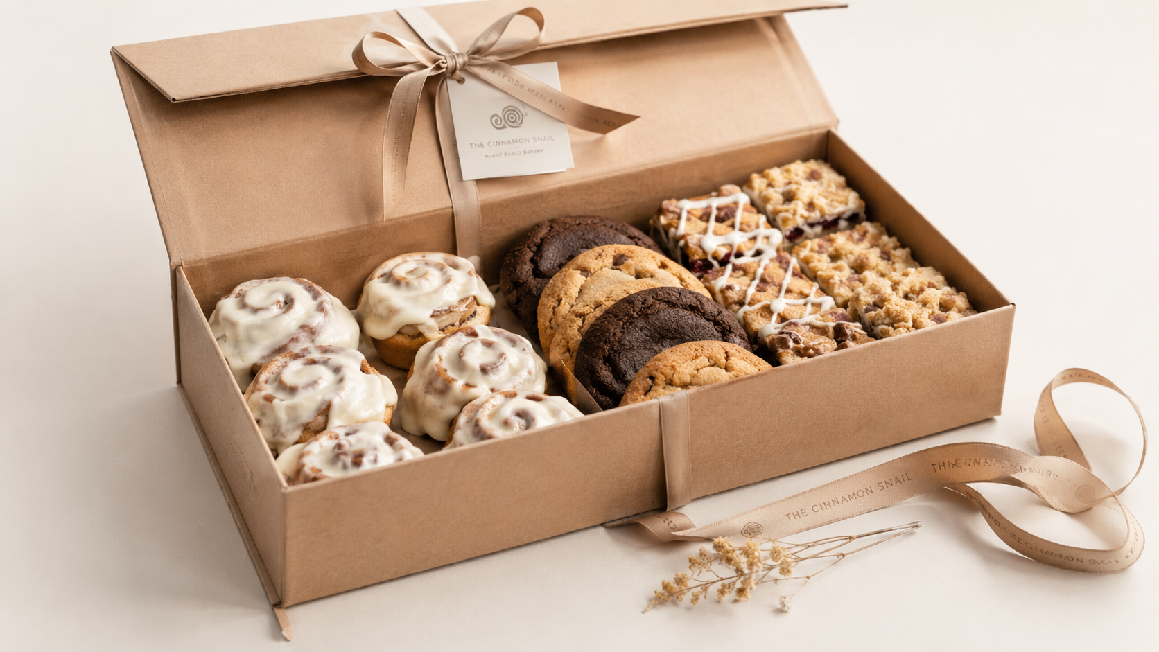 Catering dessert box with rolls, cookies and bars