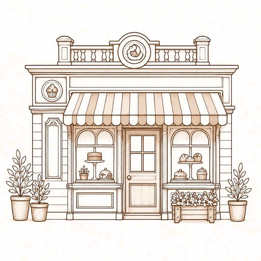 Cinnroll Bakehouse storefront illustration